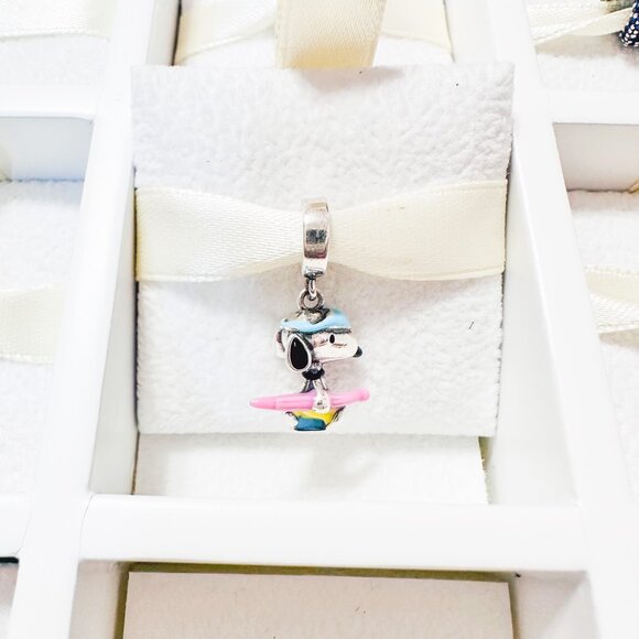 925 Sterling Silver Summer Snoopy Peanuts Dangle Charm Bead Fits Charm Bracelets - Picture 1 of 8